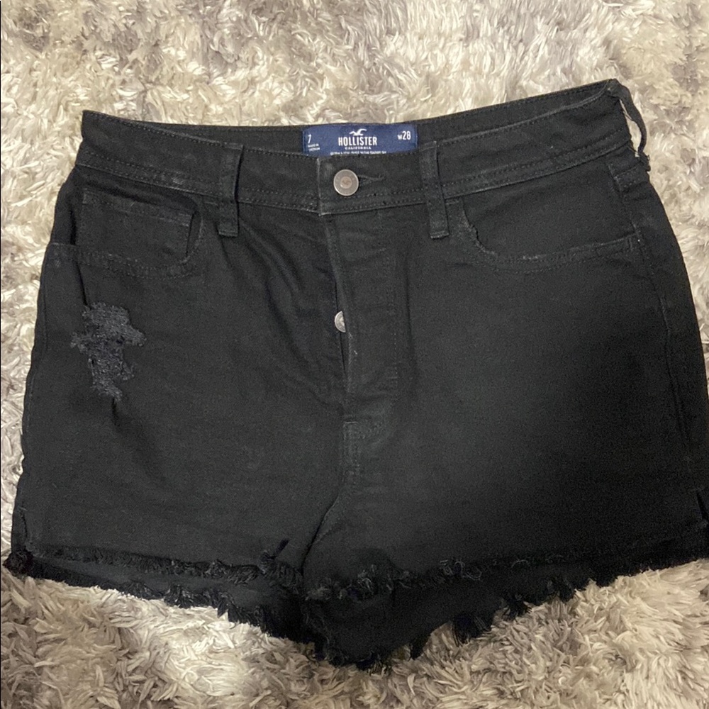 Hollister Black Jean Shorts with Distressed Hem